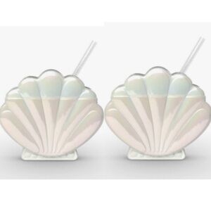 Sun Squad Tumblers Shell Shaped Iridescent With Straws Set of Two NWT